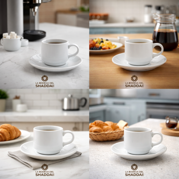 POCILLO Y PLATO 160 CRNA WHITE APILABLE