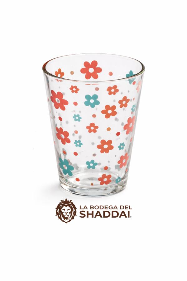 Vaso decorado con flores y logo VASO CRISTAL #8 ONZ DECORADO